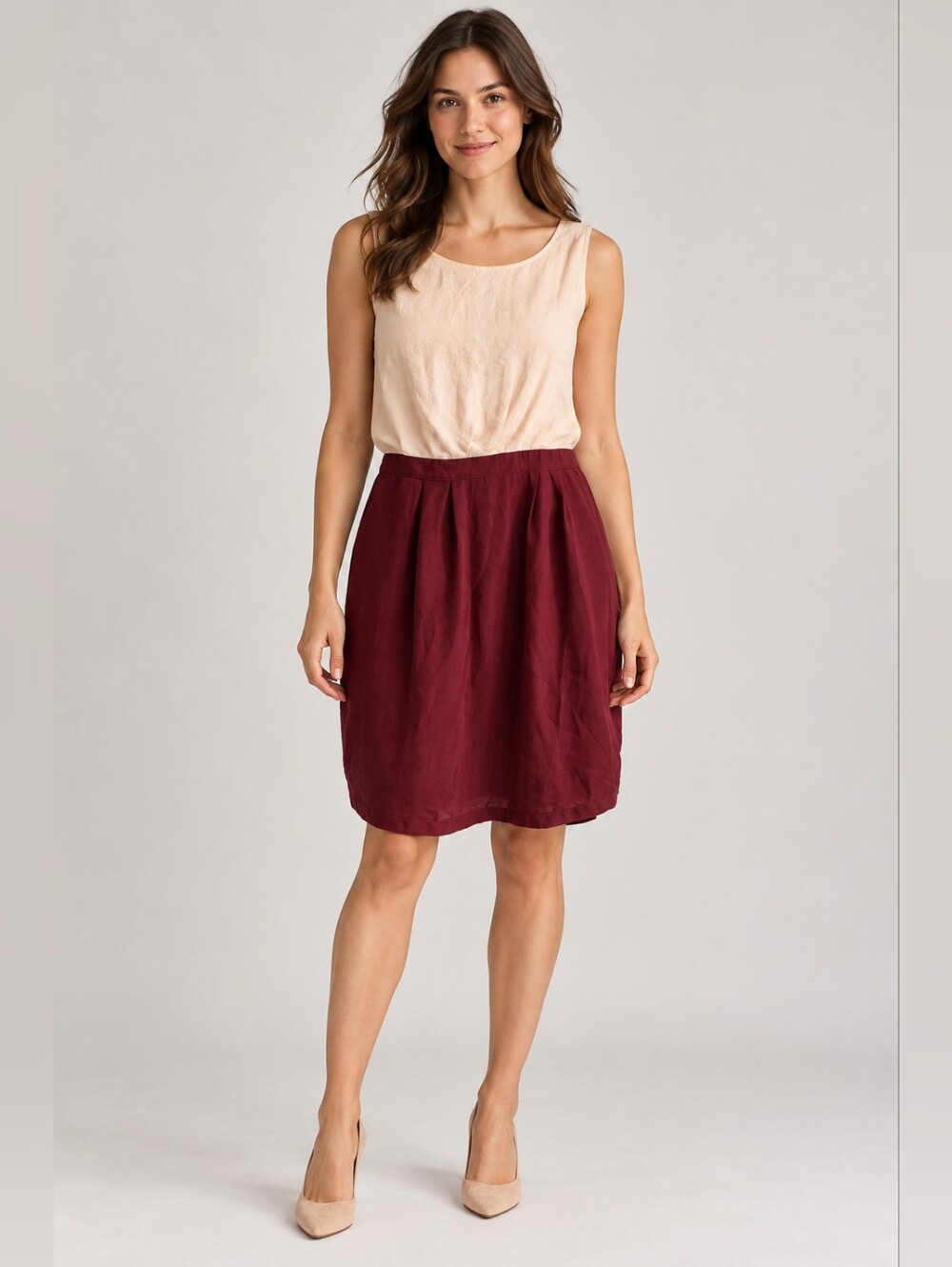 Sleeveless Colorblock Dress in Blush and Wine By Pink Martini Size L